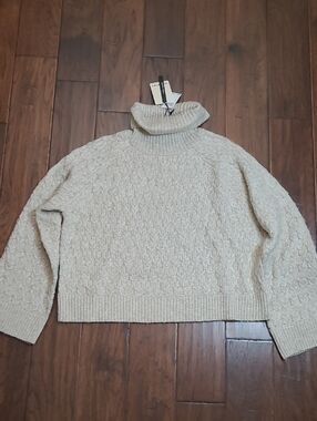 NWT Industry Khaki Cable-Knit Wool Blend Turtleneck Sweater size Large